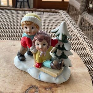 Vintage UCGC Taiwan Kids Sledding Figurine